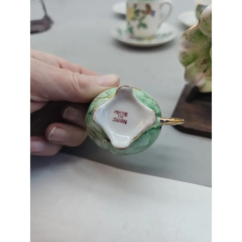 VINTAGE CUP & SAUCER ORNATE GREEN & GOLD ‎ FOOTED FLORAL JAPAN